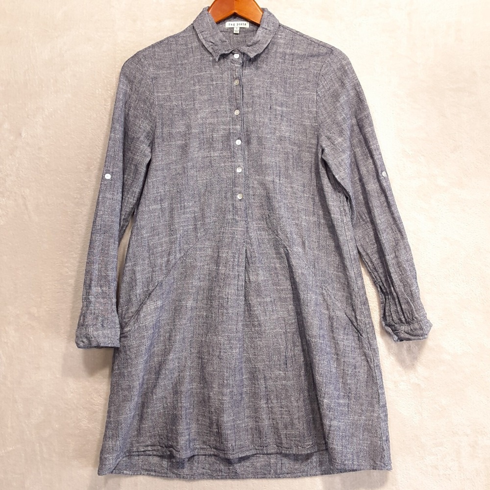Rag Poets Womans Curacao Dress Sz.S/Blue Heather/Linen-Rayon Blend/Roll Sleeve
